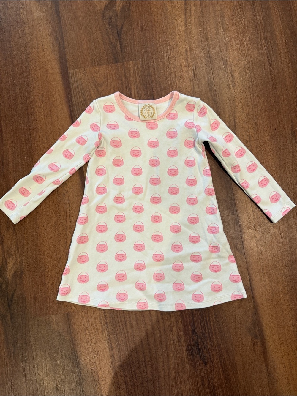The Beaufort Bonnet Company Girls' White & Pink Long-Sleeve Pumpkin Dress